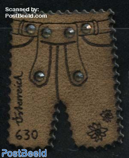 Lederhose 1v s-a, Worlds First Leather Stamp, with Swarovski-crystals